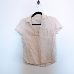 Jcrew linen beige shirt sleeve top with collar.  V neck with breast pockets size